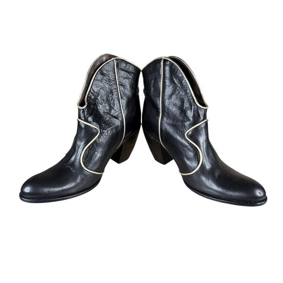 Miss Sixty Black Leather Ankle Boots 39 US 8.5 Silver Trim Western Heel - Picture 6 of 9